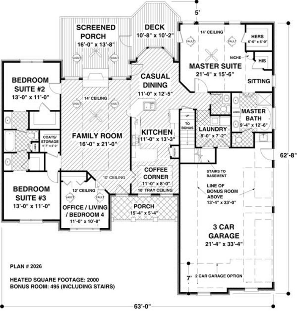 Floor Plan First Story of Ranch Plan #109-1042